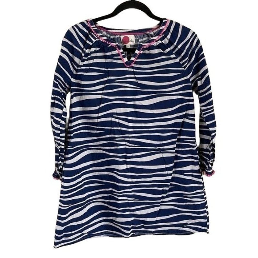Mini Boden Girls Zebra Animal Print Dress, Navy w/ Hot Pink Details Sz 11-12